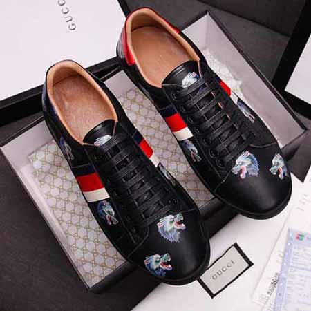 Gucci古奇 Ace Sneakers狼頭3D打印小白鞋 小黑鞋