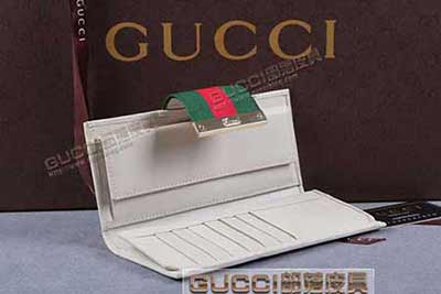 gucci 181668 1 淺杏布米白皮 古奇帆布配皮錢包