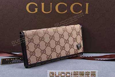 gucci 203618 杏布啡皮 古奇帆布配皮錢包