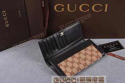 gucci 225833 杏布啡皮 古奇帆布配皮錢包