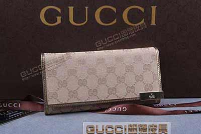 gucci 257015 淺杏布古銅皮 古奇帆布配皮錢包