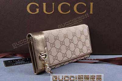 gucci 270028 淺杏布古銅皮 古奇帆布配皮錢包