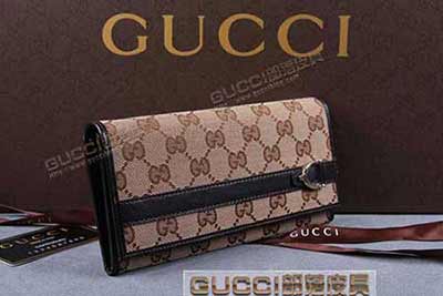 gucci 295616 杏布啡皮 古奇帆布配皮錢包