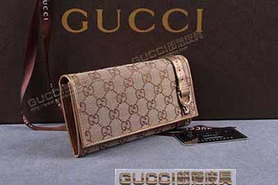 gucci 309756 金絲布青銅皮 古奇帆布配皮錢包