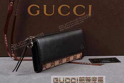 gucci 323396 杏布啡皮 古奇帆布配皮錢包