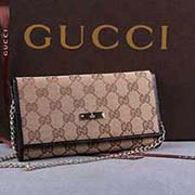 gucci 170426 杏布啡皮 珍珠 古奇帆布配皮錢包