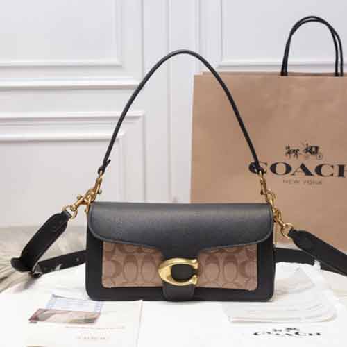 COACH/蔻馳秋冬新款 黑拼logo老花馬鞍