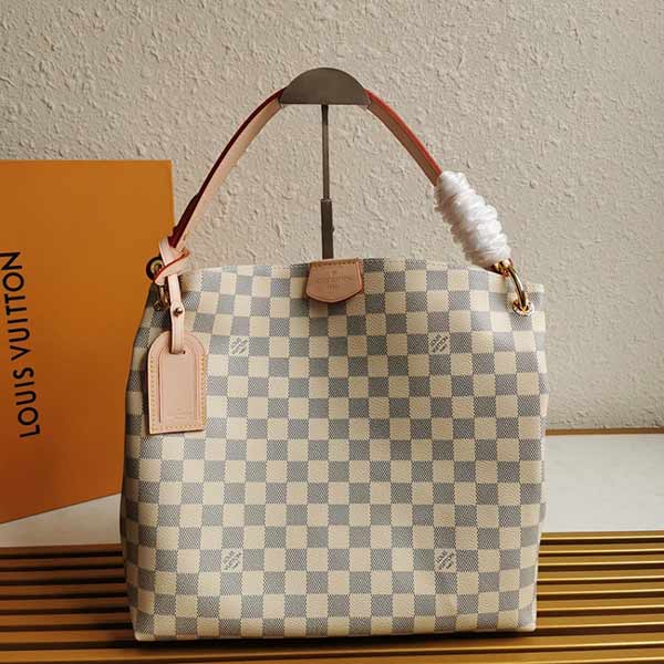 LV清新Damier Azur 帆布GRACEFUL小號手袋N42249白格