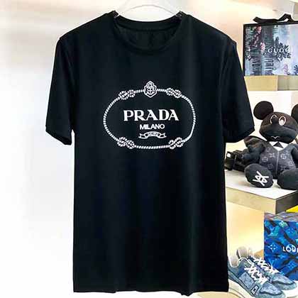 Prada 春夏新款t恤品牌男經(jīng)典圓