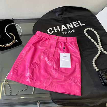 Chanel 早秋新品進(jìn)口羊皮炸街高腰半裙