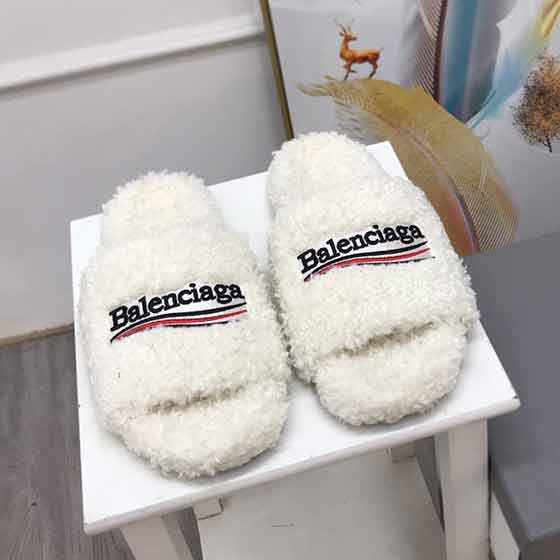 Balenciaga秋冬新徽標刺繡毛毛拖