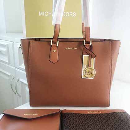 Michael Kors MK托特包購物袋 時(shí)尚帆布棕色單