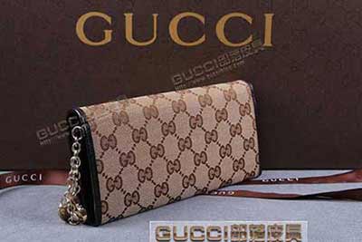 gucci 154185 杏布啡皮 古奇帆布配皮錢包